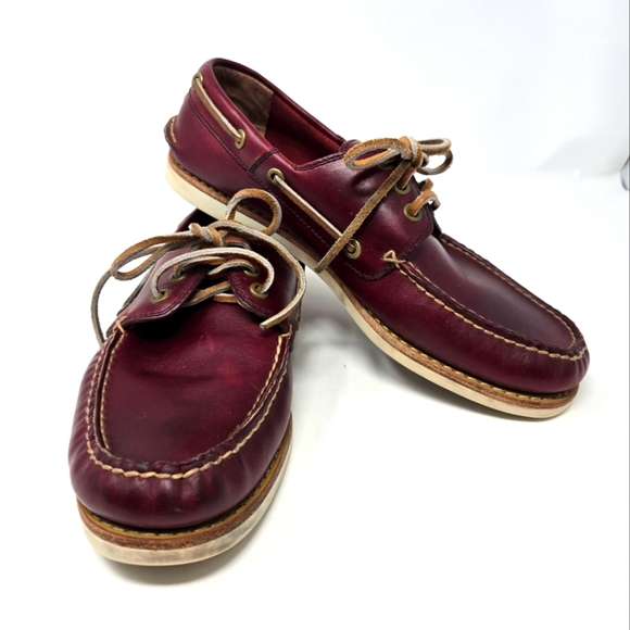 FRYE SULLY BOAT SHOES SLIP ON LOAFERS BURGUNDY LEATHER MEN SIZE 9 NAUTICAL FALL - Picture 1 of 15